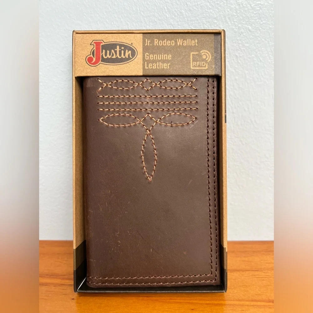 JUSTIN BOOTS NIB NWT Jr Rodeo Leather Brown Mens Wallet 2 SEE DESCRIPTION/DAMAGE
